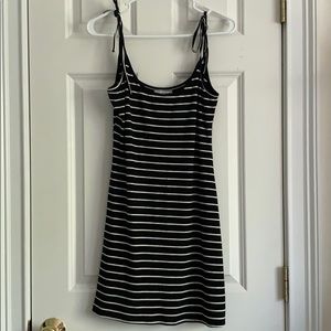 Black and white striped dress tie straps